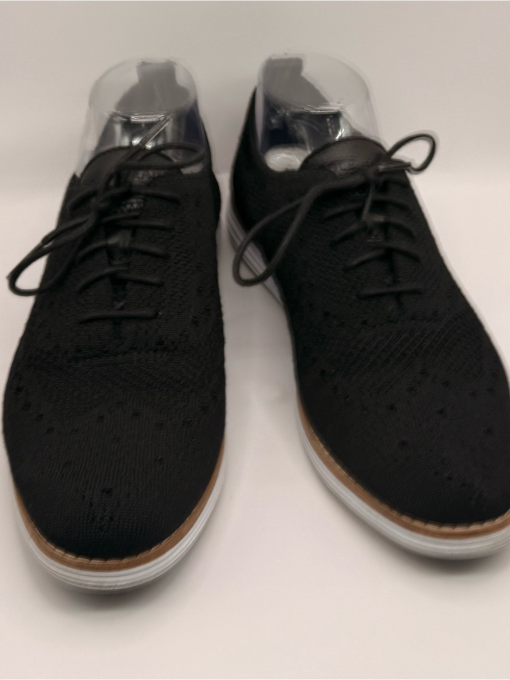 Cole Haan Black Knit Lace-Up Sneakers with Brown Trim